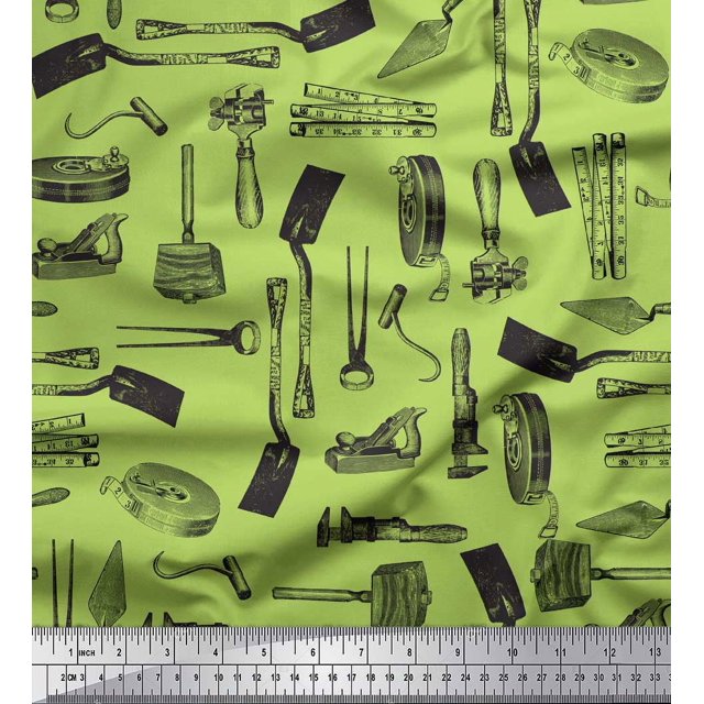 Soimoi Green Rayon Fabric Gardening Tools & Hardware Decor Fabric Printed Yard 42 Inch Wide
