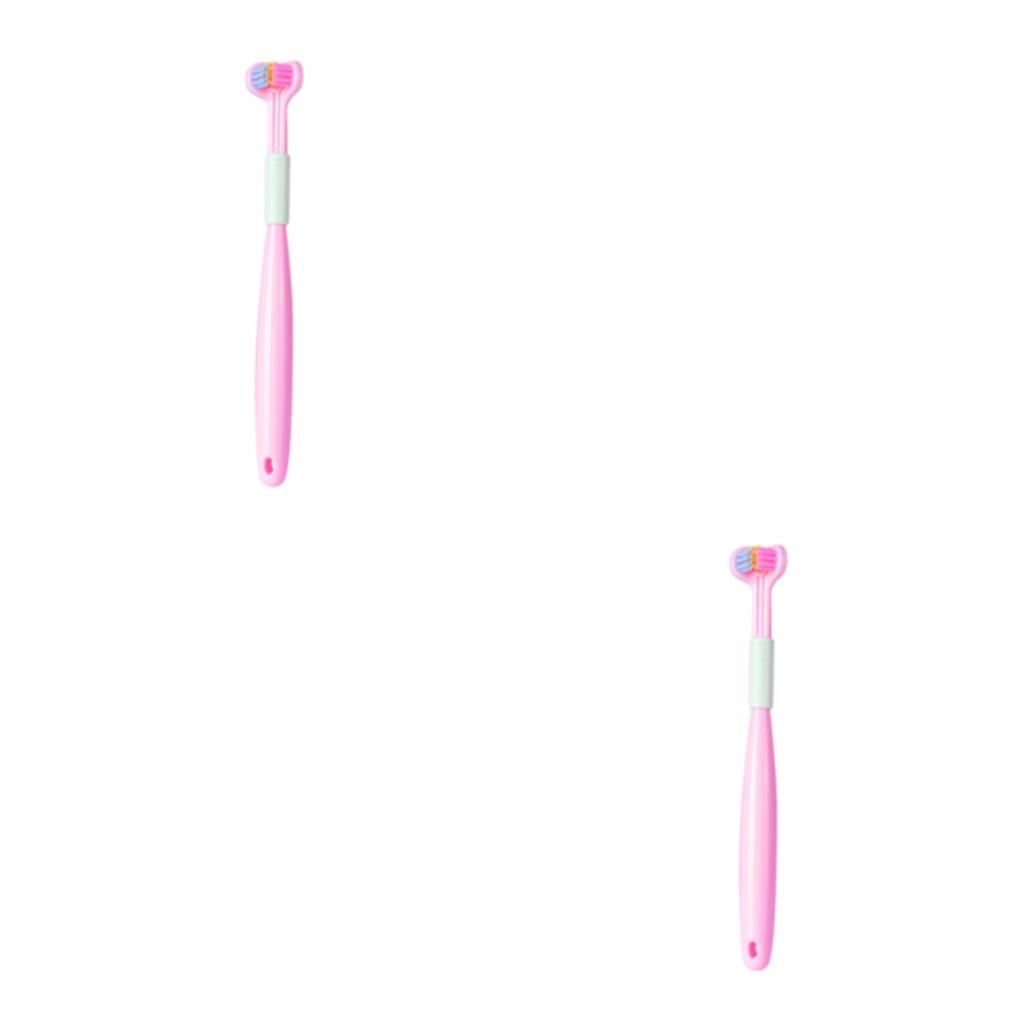 Baohd Macaron Color Toothbrush Vibrant And Stylish Three Head Toothbrush For Cleaning Plastic A22 Peach Pink Child 2Set