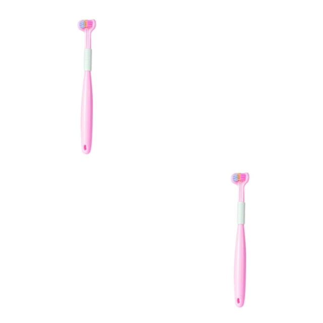 Baohd Macaron Color Toothbrush Vibrant And Stylish Three Head Toothbrush For Cleaning Plastic A22 Peach Pink Child 2Set