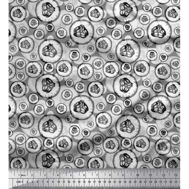 Soimoi Black polyester Crepe Fabric Cucumber Vegetable Fabric Prints By Yard 42 Inch Wide