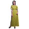 thumbnail image 1 of Bimba Robe Longue Imprimée en Rayonne à Bourgeons et Lotus, Taille Smockée, Fente Latérale, pour Femme - Grande, 1 of 6