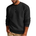 thumbnail image 1 of Penkiiy Men's Solid Color 3-Button Round Neck Waffle Long Sleeved Shirt Black, 1 of 8