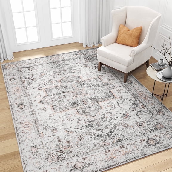 SIXHOME 8'x10' Area Rugs for Living Room Washable Rug Vintage Medallion Living Room Rug Distressed Soft Carpet Large Area Rugs for Bedroom Dinning Room Office Indoor Retro Home Decor Light Gray