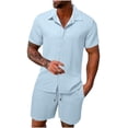 thumbnail image 1 of TIMIFIS Men's Cotton Linen Sets Short Sleeve Pleats Suits 2 Piece Button Shirt and Shorts Beach OutfitsFall, 1 of 8