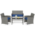 thumbnail image 2 of Costway 4PCS Patio Rattan Furniture Set Conversation Glass Table Top Sofa Cushioned Navy, 2 of 10