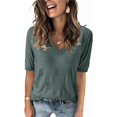 thumbnail image 1 of Arach&Cloz Women's V-Neck Short Sleeve Special Rib Knitted Pattern Casual Tops Sweater Spring Summer 2025, 1 of 5