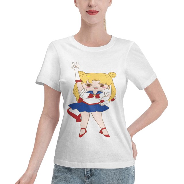 T-Shirt Basique à Manches Courtes pour Femmes Sailor Moon Édition Q Tsukiha