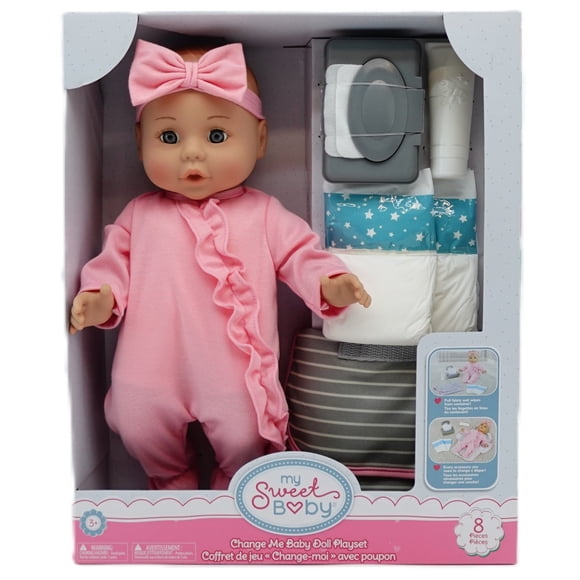 My Sweet Baby Change Me Baby Doll Play Set, Pink Outfit, 14-inch Doll, 8 Pieces Included