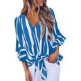 thumbnail image 2 of Chemise Décontractée à Rayures en Chiffon Col en V Sexy Imprimée pour Femmes, 2 of 5