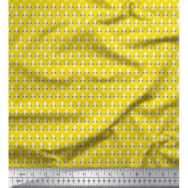Soimoi Cotton Duck Fabric Floral Block Printed Fabric 1 Yard 42 Inch Wide