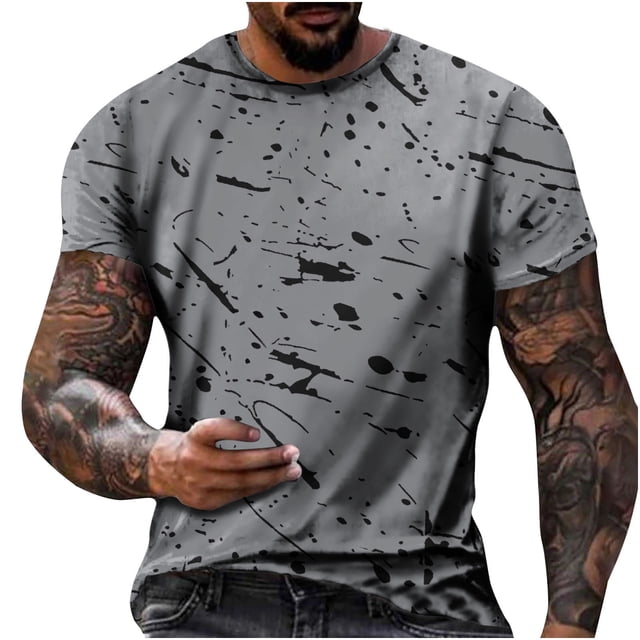 Fridja T-Shirt d'Été pour Homme Imprimé 3D, Hauts de Sport, Couleur Unie, Léger, Col Ras du Cou, Chandail à Enfiler, Hauts Décontractés à Manches Courtes, T-Shirts pour Activités de Plein Air (Gris, G) (Gris, G)