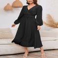 thumbnail image 3 of Robe Midi Ligne A pour Femmes Manches Longues Col en V à Pois Suisses, 3 of 9