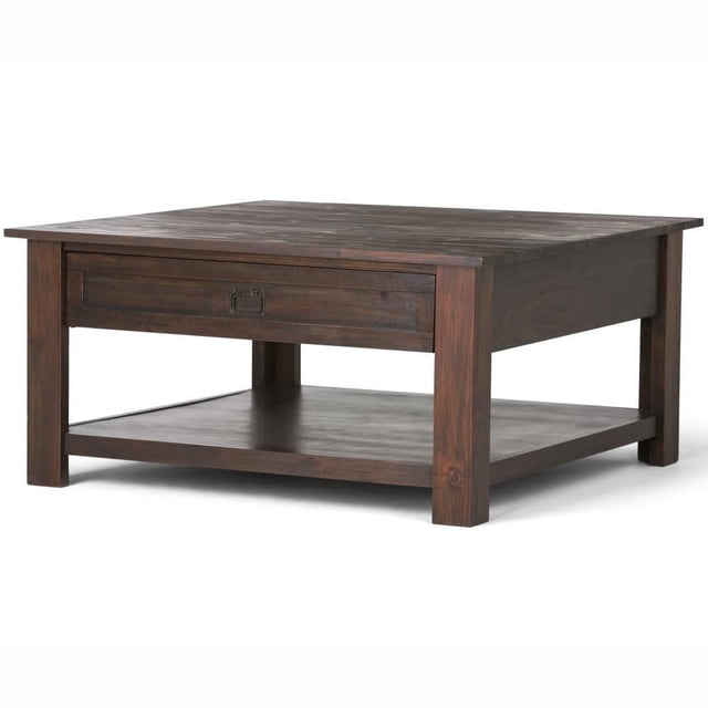 Garret Solid Acacia Wood Square Coffee Table in Distressed Charcoal Brown