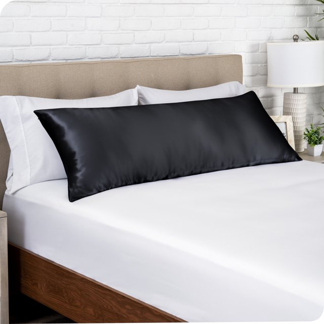 Bare Home Satin Body Pillowcase - Luxury Pillowcase - Soft and Smooth - Breathable - Envelope Closure, Black