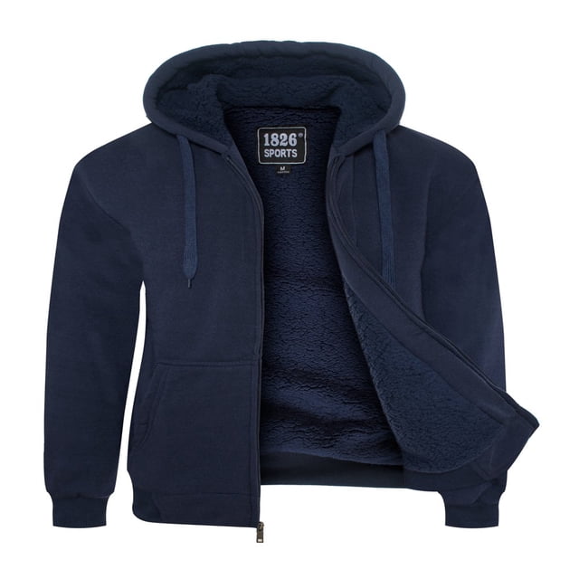 1826 Sweat à Capuche en Polaire Douce Doublée Sherpa pour Hommes Fermeture Éclair Complète