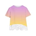 thumbnail image 3 of MeetoTime Kids Short Sleeve Tops Summer Casual Round Neck Gradient Color Lace Layered T-Shirt Tee for Girls, 3 of 4