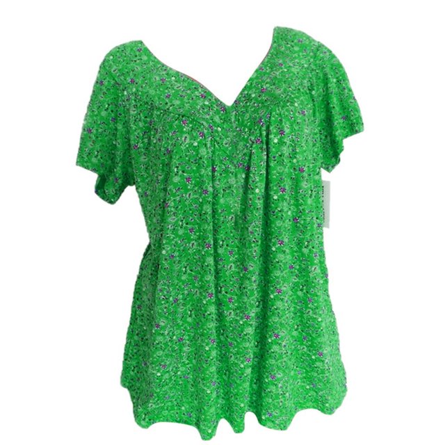Pompotops Grande Taille pour Femme Manches Courtes V-Cou Imprimé Pull Tops Chemise