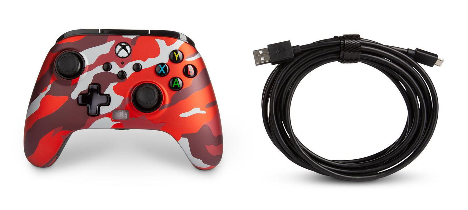 Manette câblée PowerA améliorée pour Xbox – Camo Rouge Métallique ; manette de jeu, manette de jeu vidéo câblée, manette de jeu, jeux, Xbox Series X|S