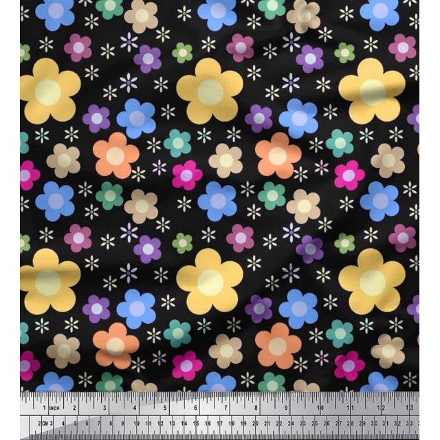 Soimoi Polyester Crepe Fabric Floral Clip Art Decor Fabric Printed Yard 42 Inch Wide