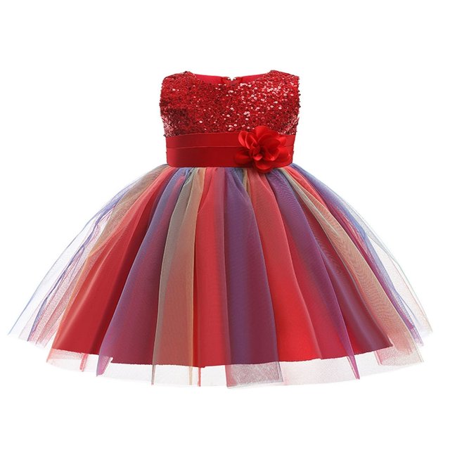 Robes Sans Manches à Sequins pour Bébé Fille Robe Princesse Arc-en-Ciel Robe de Soirée Tutu
