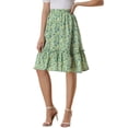 thumbnail image 1 of Unique Bargains Women's Ruffle Hem Flowy Tiered A-Line Floral Midi Skirts Green S, 1 of 6