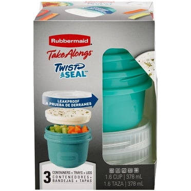 Récipients d'entreposage pour les aliments Rubbermaid TakeAlongs Twist & Seal à emporter, 378 ml (1,6 tasses), sarcelle, paquet de 3