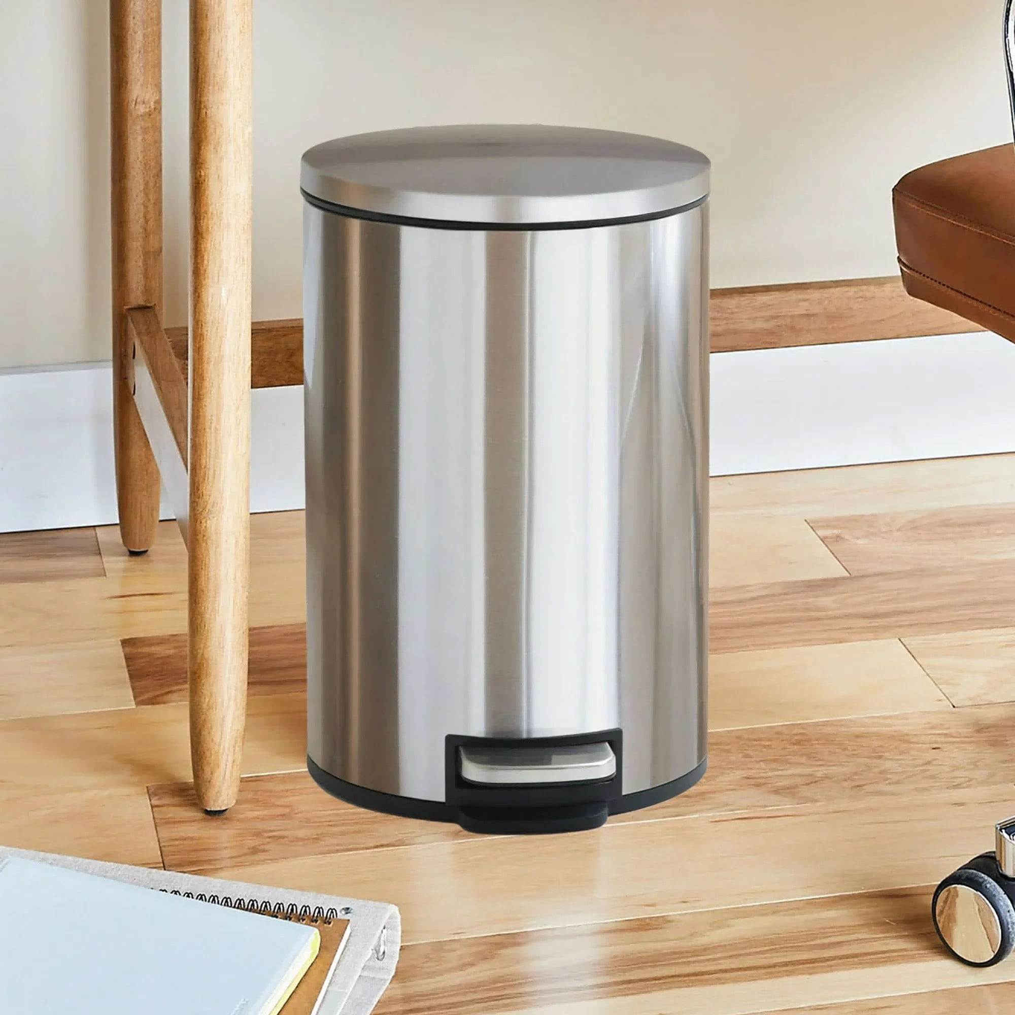 Better Homes & Gardens Bathroom Trash Can, 12 Litre Small Stainless Steel Step Garbage Can with Soft Close Lid, Silver