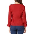 thumbnail image 3 of INSPIRE CHIC Blouse à Volants pour Femme, Élégant Haut Habillé à Col en V à Manches Longues pour le Travail, TP Rouge, 3 of 5