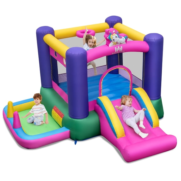 Gymax Maison Gonflable Rebondissante pour Enfants 6-en-1 Château Rebondissant Jeu de Lancer Souffleur Exclu