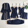 thumbnail image 3 of Pxiakgy Pyjamas pour Femmes Ensemble de Pyjamas en Satin 5 Pcs Pyjamas en Soie comme de la Dentelle Pyjamas pour Femmes Bleu + L, 3 of 3