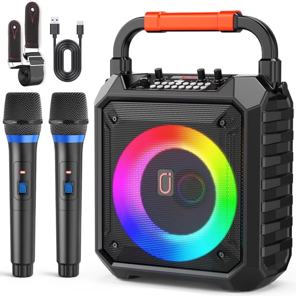 JYX Karaoke Machine for Adult & Kids, Portable Bluetooth Speaker with 2 Mics & DJ Lights, Party Singing Machine, T17