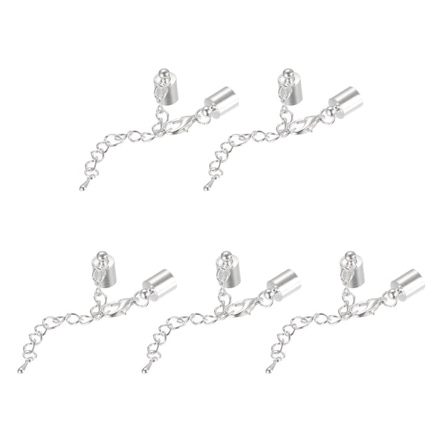 Unique Bargains 10Sets 7mm Leather Cord End Caps with Lobster Clasps & Extender Chain for DIY, Silver Tone