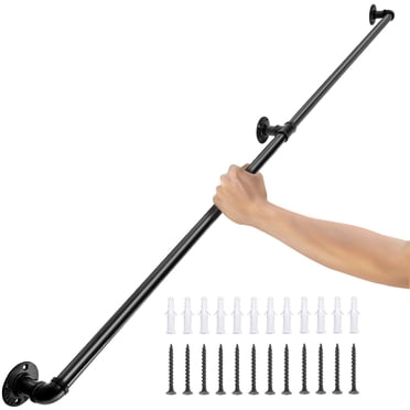 VEVOR Pipe Stair Handrail, 6ft Staircase Handrail, 440lbs Load Capacity Carbon Steel Pipe Handrail, Industrial Pipe Handrail with Wall Mount Support, Round Corner Wall Handrailings for Indoor, Outdoor