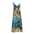 thumbnail image 4 of SMihono Robe Maxi Bohème d'Été pour Femmes Grande Taille Mode Femme Bretelles Taille Mi-Haute Col en V Sans Manches Rayée Imprimée Robe Longue de Plage, 4 of 5