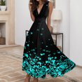 thumbnail image 2 of TJAZFJPA Robe Cocktail Femmes Femmes Été Aguichant Col en V Profond Formelle Sans Manches Longue Robe Dégradé Fermeture Éclair Robe Évasée Robes Robe Bleue pour Femmes Robe de Plage, 2 of 4