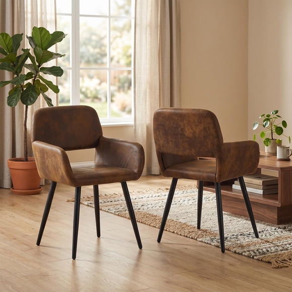 Homy Casa Lot de 2 chaises d’appoint brunes 31,9 po fauteuils rembourrés avec pieds en métal pour salle à manger, chambre, bureau