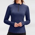 thumbnail image 2 of CEHVOM Femmes à Manches Longues Couleur Unie Fermeture Éclair Col Rabat Sport Tops Chemisier Dégagement, 2 of 8