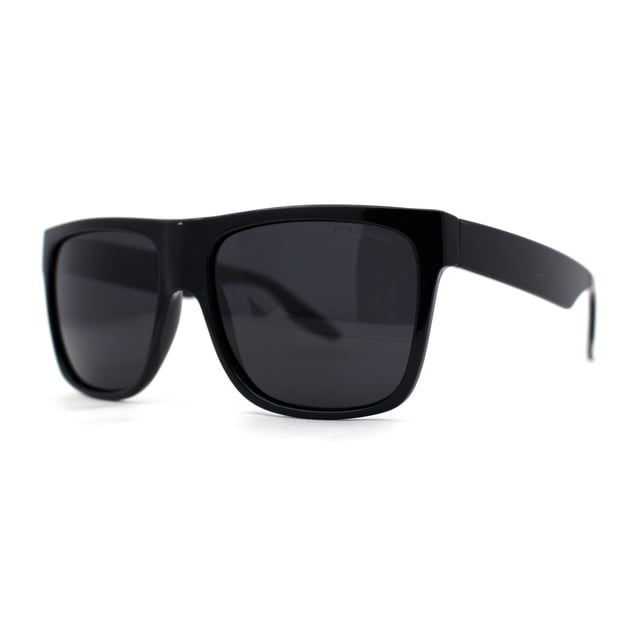 Polarized Mens Classic Sport Flat Top Horn Rim Large Sunglasses Shiny Black
