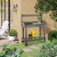 thumbnail image 2 of Outsunny 36' Wooden Potting Bench Gray Solid Wood Work Table with 2 Removable Wheels, 2 of 9