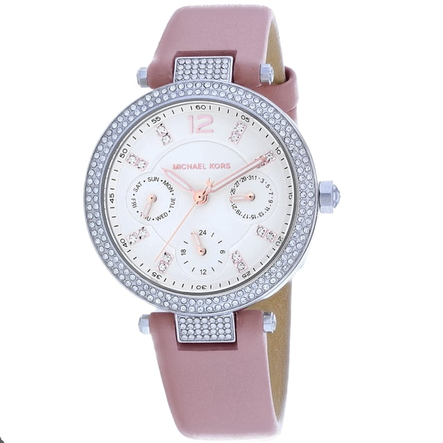 Michael Kors Parker Montre Multifonction en Cuir Rose pour Femme