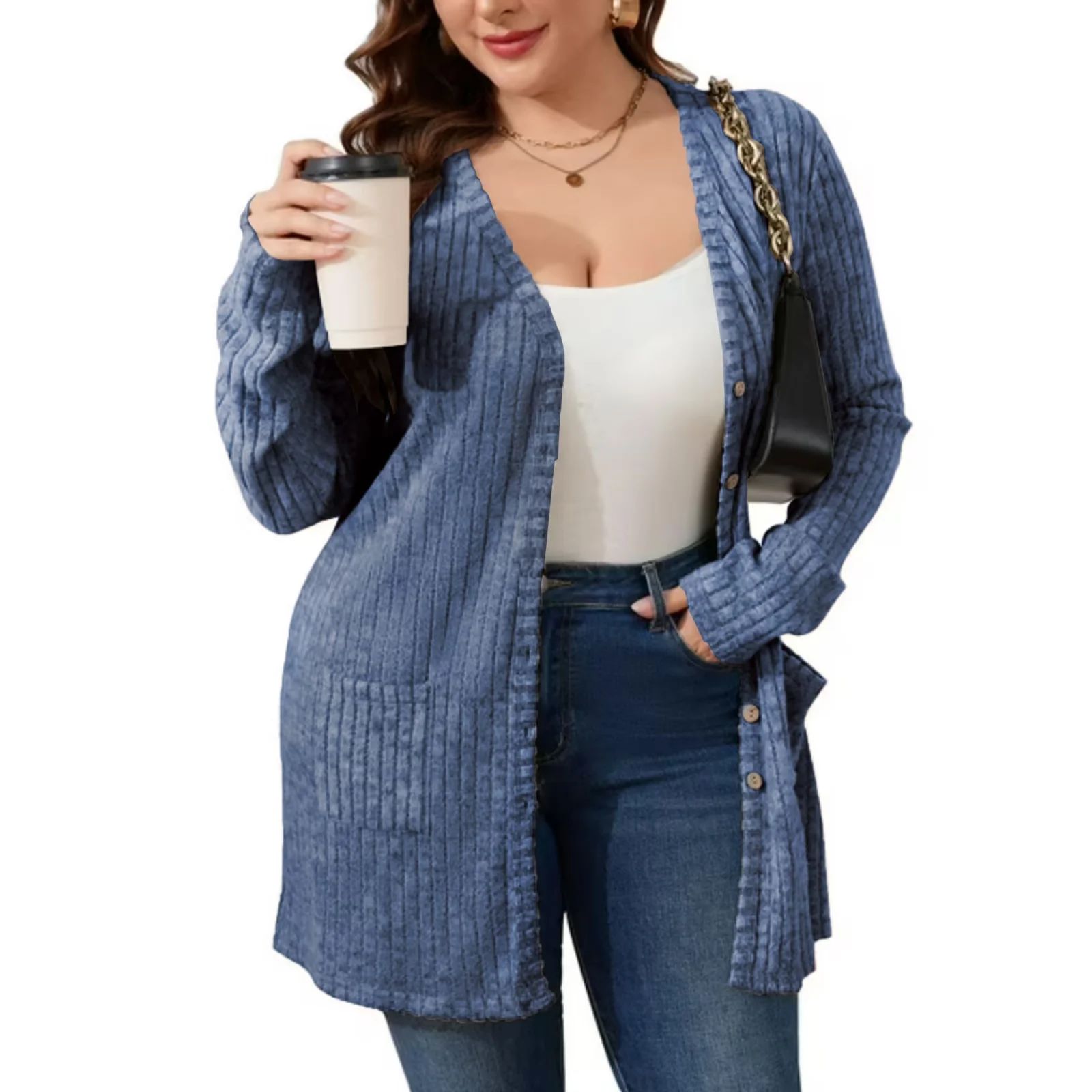 AviBest Plus Size Cardigans for Women Lightweight Long Sleeve Open Front Button Up Fall Thin Cardigans with Pockets, 1XL-5XL