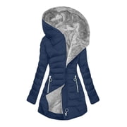 aohooy Winter Coats Women Plus Size Thicken Coats Faux Fur Fleece Lined Warm Long Puffer Jacket Cold Weather Parka Outwear Navy,S
