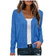 thumbnail image 1 of bbymog Women's Fashion Color Lapel Look Slimmer Sleeve Denim Jacket Blue M, 1 of 5