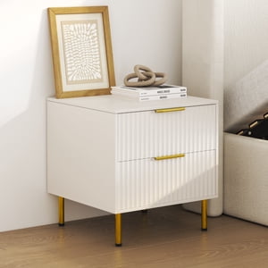 Aykah Cameo Nightstand with Drawers, Bedside Table with 2 Drawers, Golden Colour Metal Legs, Multi-Purpose End Table, Side Table Living Room