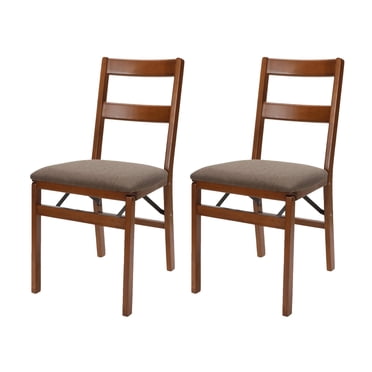 MECO Stakmore Classic Upholstered Seat Folding Chair Set, Fruitwood (2 Pack)