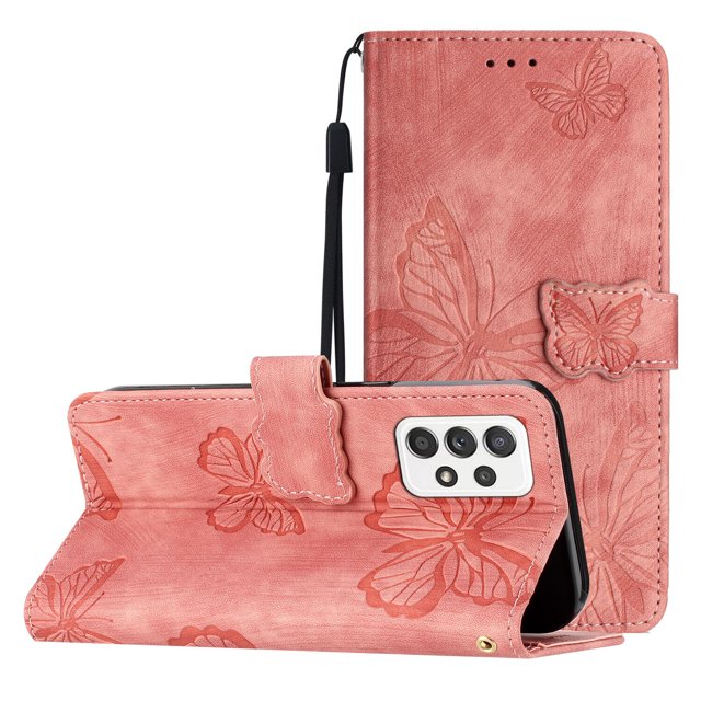 Compatible with Samsung Galaxy A52 5G/ 4G Embossed Butterfly Case with Wallet and Kickstand Cover