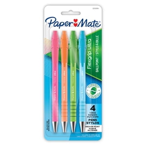 Paper Mate FlexGrip Ultra Stylos à bille, point moyen (1.0 mm), rétractable, encre noire, couleurs barriques assorties, 4 Nombre