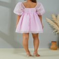 thumbnail image 4 of Women Summer Puffy Tulle Princess Dress Solid Square Neck Bubble Sleeve Short Dress Ruffle Mesh Party Mini Dress Plus Size, 4 of 7