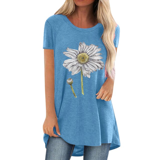 Chemises à Manches Courtes pour Femmes Mode Décontractée Chemises Imprimées Manches Courtes Tee-Shirt Ample Tunique Blouse Tunique Manches Courtes pour Femmes
