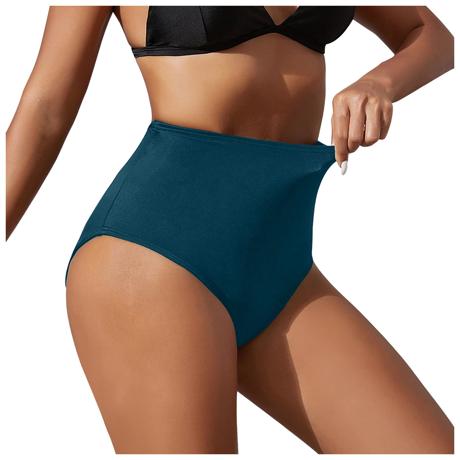 Women's Black High Waisted Bikini Bottoms Retro Basic Full Coverage Swimsuit Mid Waist Bathing Suit Bottom